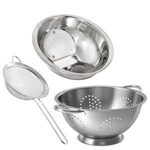 Kit Multiuso Escorredor de Arroz, Macarrão e Peneira Inox