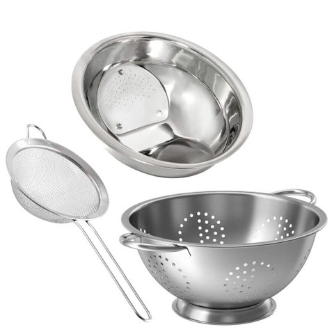 Kit Multiuso Escorredor de Arroz, Macarrão e Peneira Inox
