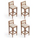 Ver imagem 4 de Kit 04 Banquetas Altas Lenna 99cm em Madeira e Encosto Estofado Linho Cru - Abmaza
