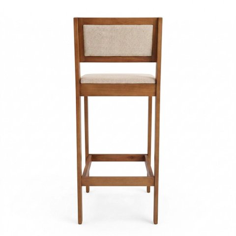 Kit 04 Banquetas Altas Lenna 99cm em Madeira e Encosto Estofado Linho Cru - Abmaza