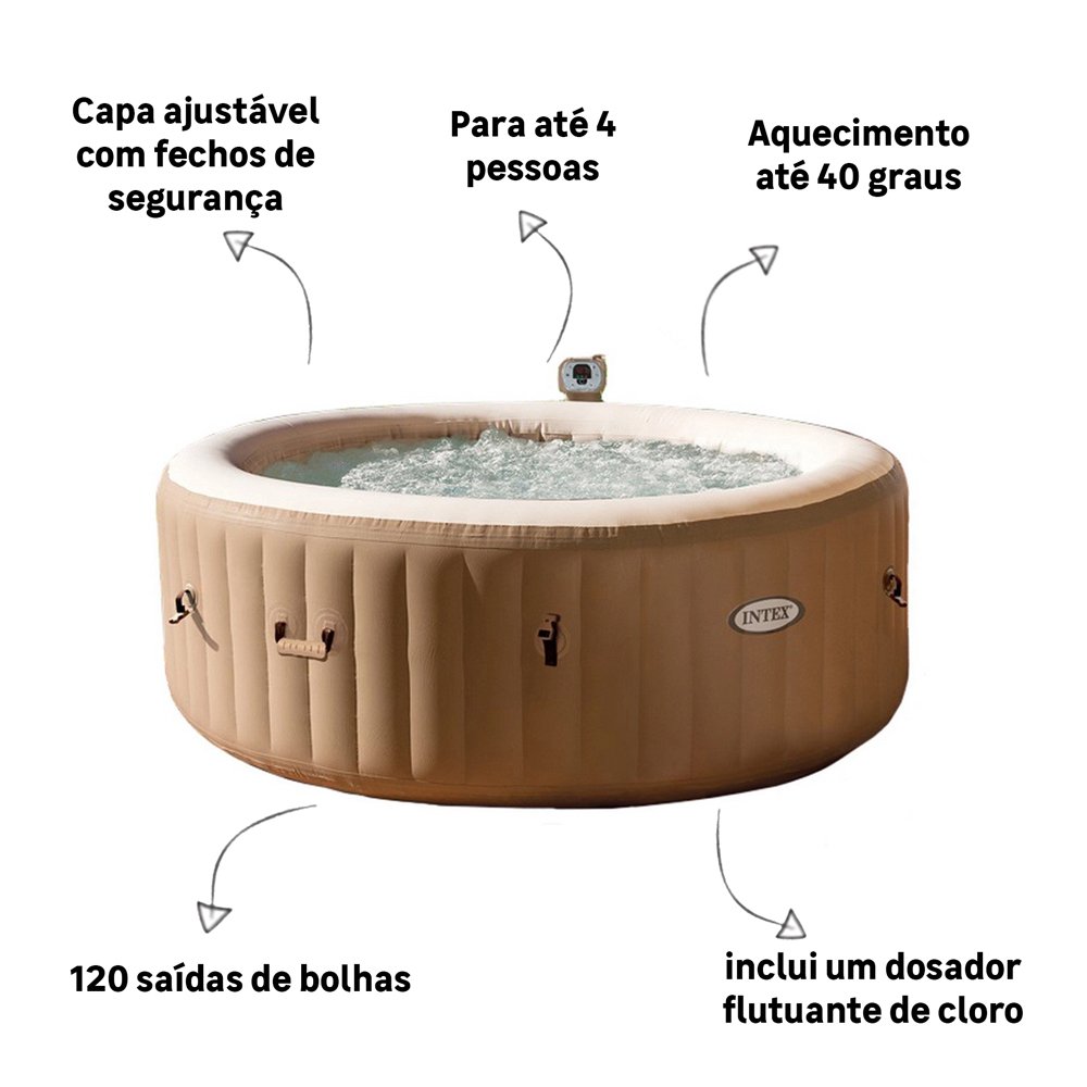 Banheira Ofurô Hidro Piscina Spa Inflável 795 Litros com Bomba Filtro Aquecedor e Bolhas Intex - 5