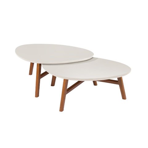 Mesa de Centro Cristal Off White Conjunto para Sala Elegante Moderna Compacta Sofisticada Premium