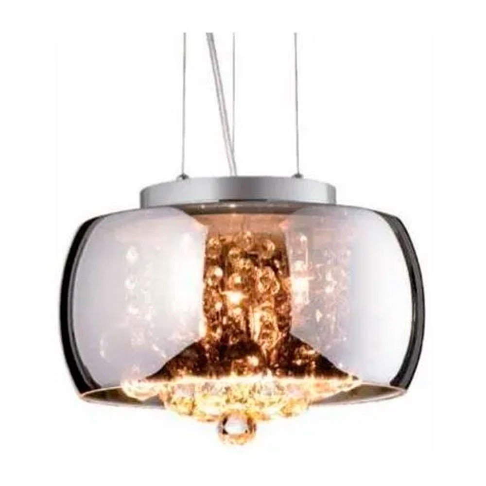 Luminaria Pendente Soho Cristal K9 e Vidro Cromado 28cm com Lâmpada Led