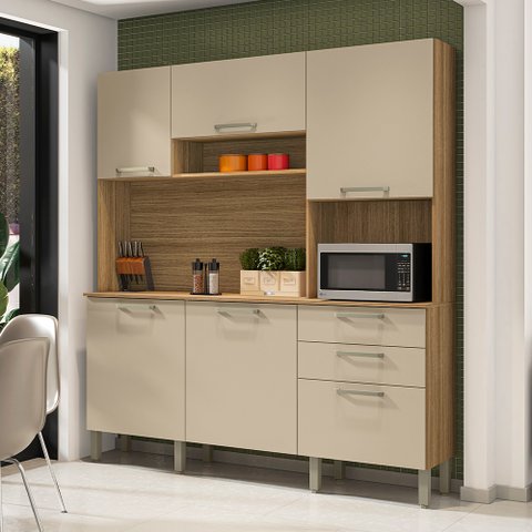 Armário de Cozinha Compacta 6 Portas 2 Gavetas Ferrara - Freijó/vanilla