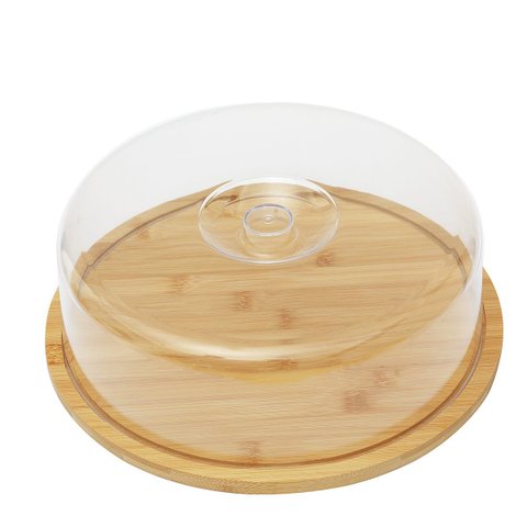 Prato de Bolo com Tampa de Bambu 28x28x9,5cm - Jolitex