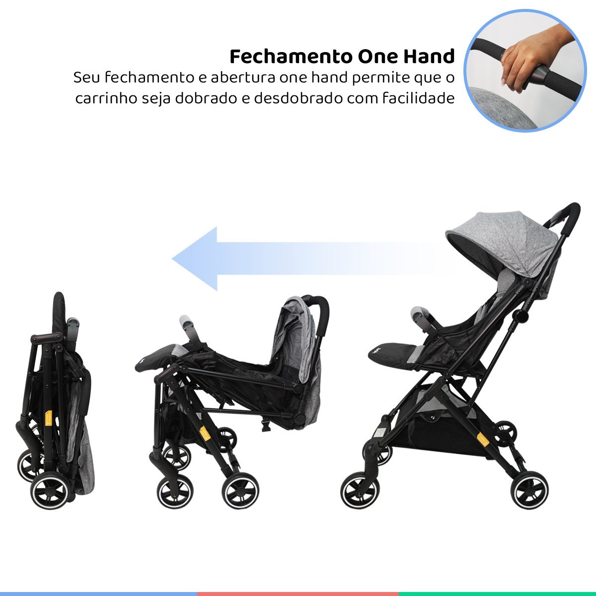 Carrinho Bebe Passeio Reclinável 6 Meses até 15kg Dobrável Leve Compacto Para Viagem Com Alça Prime  - 7