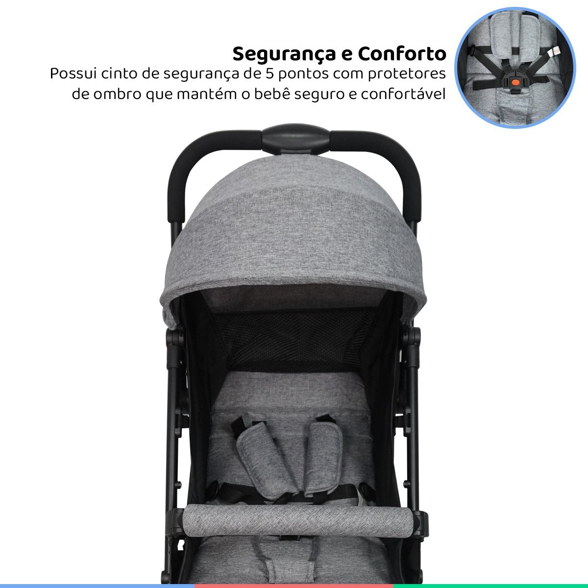 Carrinho Bebe Passeio Reclinável 6 Meses até 15kg Dobrável Leve Compacto Para Viagem Com Alça Prime  - 6