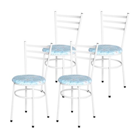 4 Cadeiras para Cozinha Epoxi Branca Assento Floral Cor:floral Gelo