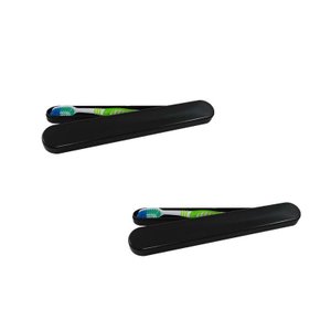 Kit 2 Porta Escova Dental Preto Plástico