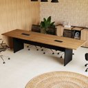 Ver imagem 1 de Mesa de Reunião Bipartida 300x90cm em MDF Corporate Freijó e Preto