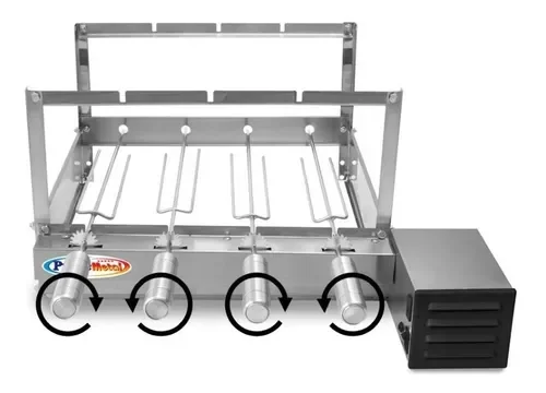 Churrasqueira Giratória Rotativa 4 Espetos Inox Giram Opostos Motor WEG - Lado Direito - 3