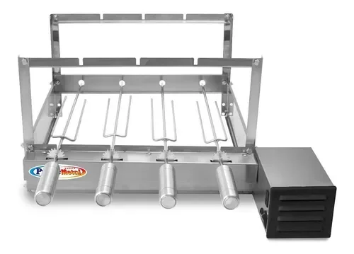 Churrasqueira Giratória Rotativa 4 Espetos Inox Giram Opostos Motor WEG - Lado Direito - 1