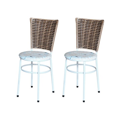 2 Cadeiras Branca para Mesa Hawai Avelã Assento Floral:floral Areia