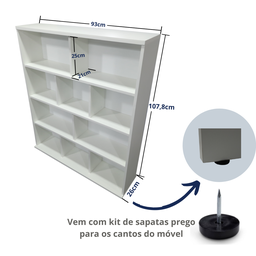 Estante Para Livros com 3 Prateleiras e 6 Divisórias MDF Branco - 4