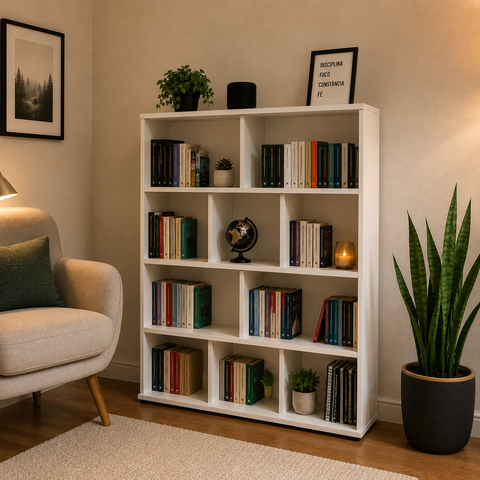 Estante para Livros com Prateleiras e Divisórias MDF Branco