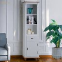 Ver imagem 2 de Estante Torre 02 Prateleiras 1 Gaveta 1 Porta Pés Luiz Xv 50104 - Off White/imbuia Glazer
