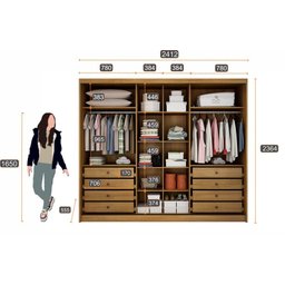 Guarda Roupa Casal Ripado com Espelho 3 Portas 8 Gavetas - Canastra-cumaru - Móveis Novo Horizonte - 4