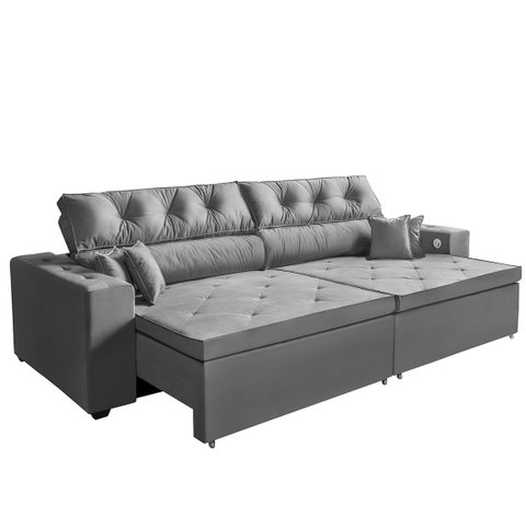 Sofá USB, 4 Lugares SMART Retrátil, Reclinável, 2,62 Metros, Tecnologia de Carregamento 3 portas