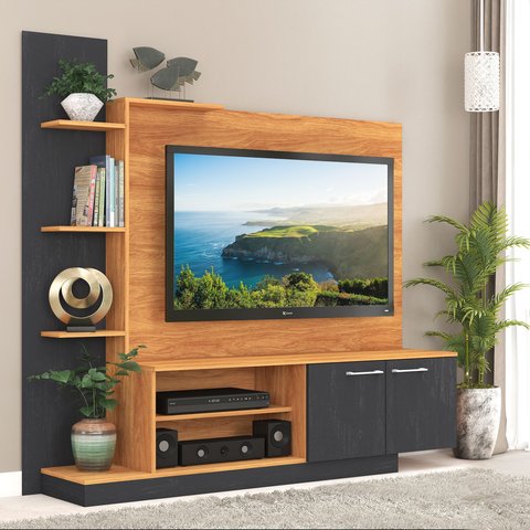 Estante Home para Tv 55 Polegadas 155cmx166cm com Nichos 2 Portas Havana