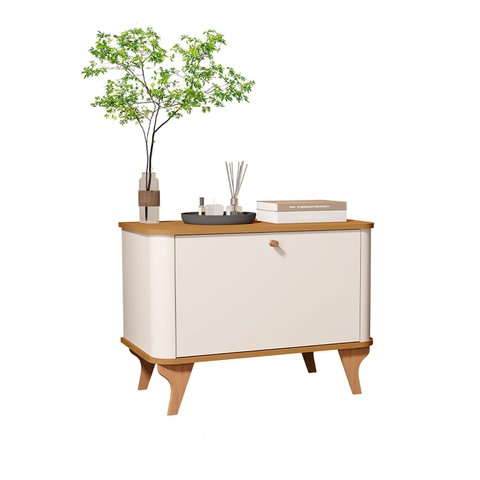 Mesa de Cabeceira Aruma com Cantos Arredondados com Divisória Off White com Nature