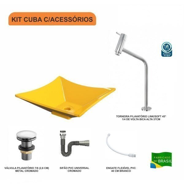 Kit Cuba L34 com Torneira Link 1062 Metal e Válvula Click 1''G + Sifão Cromado e Flexível Compace - 3