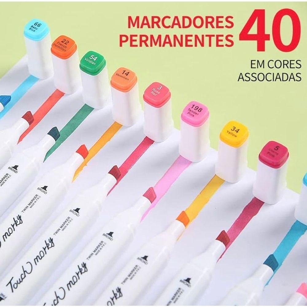 Conjunto de Canetas Marcador Permanente Ponta Dupla 40 Cores - 3