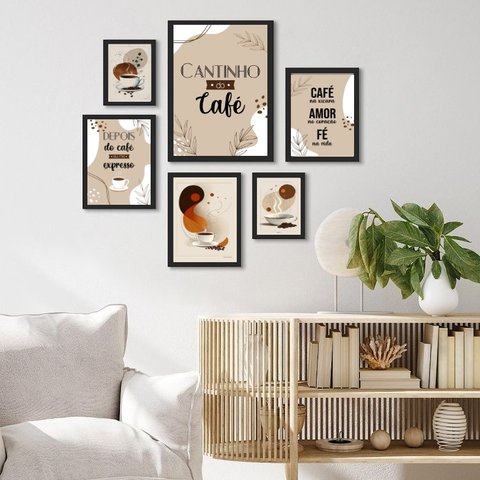 Composição 6 Quadros Cantinho do Café - com Vidro:moldura Branca