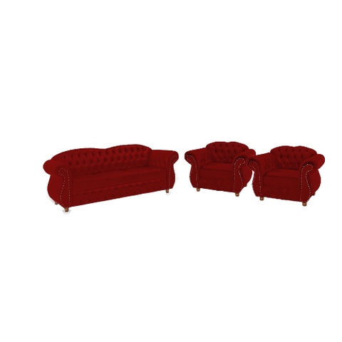 Um Sofá 3 Lugares + Duas Poltronas Chesterfield Merlo- Suede Vermelho / decoração, sala de estar,
