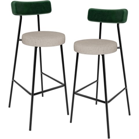 Kit 02 Banquetas Alta Bar Cozinha Sala De Jantar Milão L02 Facto Verde Musgo Linho Bege - Lyam Decor