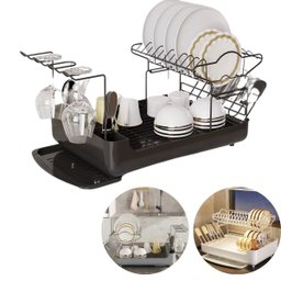 Escorredor de Louça 2 Andares Inox Cozinha Pratos e Talheres Metal e Plastico com Porta Copos e Taça - 2