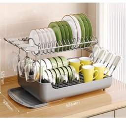 Escorredor de Louça 2 Andares Inox Cozinha Pratos e Talheres Metal e Plastico com Porta Copos e Taça - 7