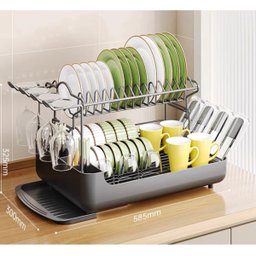 Escorredor de Louça 2 Andares Inox Cozinha Pratos e Talheres Metal e Plastico com Porta Copos e Taça - 6