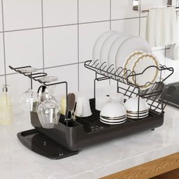 Escorredor de Louça 2 Andares Inox Cozinha Pratos e Talheres Metal e Plastico com Porta Copos e Taça - 5