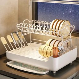 Escorredor de Louça 2 Andares Inox Cozinha Pratos e Talheres Metal e Plastico com Porta Copos e Taça - 9