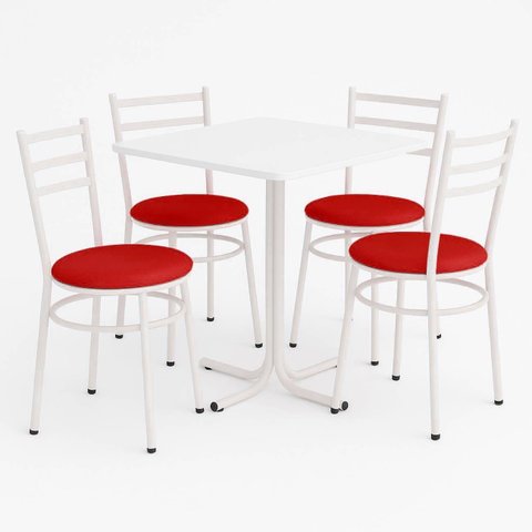 Conjunto Mesa Branca 70x70cm Tampo Branco com 4 Cadeiras Epoxi