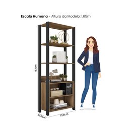 Estante Aberta para Livros Sky Estilo Industrial Decorativo Multiuso Premium Organizadora Cor Mel - 7