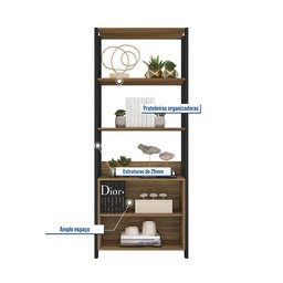 Estante Aberta para Livros Sky Estilo Industrial Decorativo Multiuso Premium Organizadora Cor Mel - 5