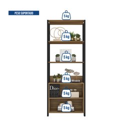 Estante Aberta para Livros Sky Estilo Industrial Decorativo Multiuso Premium Organizadora Cor Mel - 6