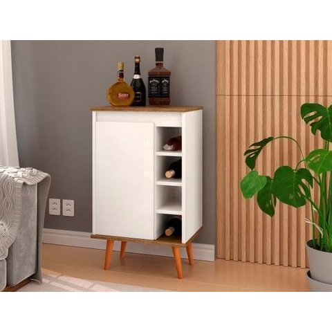 Buffet Aparador Barzinho Retrô com Adega e Porta Madri:Off White/Freijó