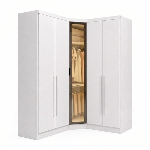 Guarda-Roupa Modulado de Canto Oblíquo Reflecta com LED 5 Portas 6 Gavetas 100% MDF Cairo
