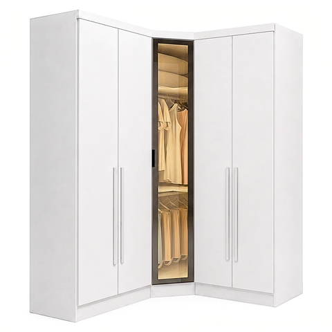 Guarda-Roupa Modulado de Canto Oblíquo Reflecta com LED 5 Portas 6 Gavetas 100% MDF Cairo