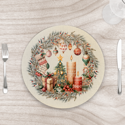 Capa para Sousplat 35cm Natal Boho Velas - sem Base - Kit com 2