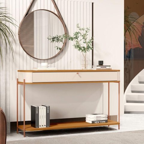 Aparador Bella Vista 1 Gaveta MDF 123cm Off White Nature Bronze Bechara Móveis
