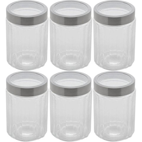 Kit 6 Potes de Vidro Porta Mantimentos 1,2l Tampa Inox Lyor Organizador de Condimentos