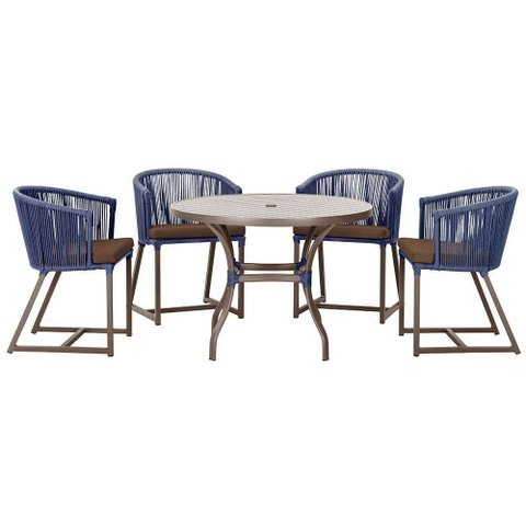 Mesa com 4 Cadeiras e Noronha Estofado 9 Trama Original Azul