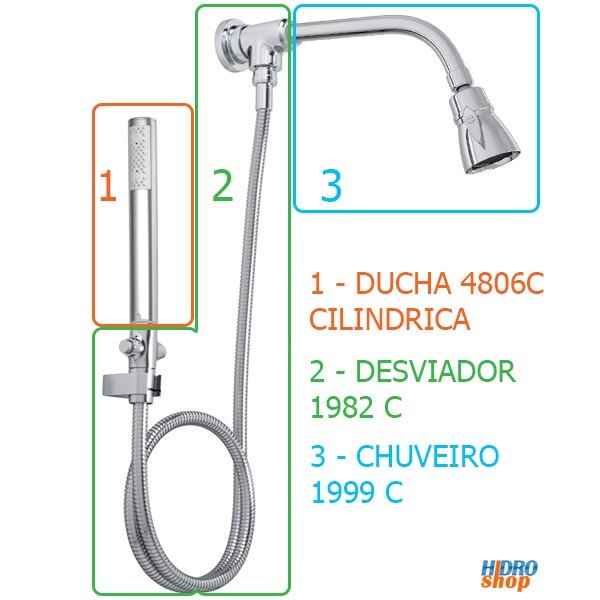 Chuveiro Desviador Deca Cromado Chua E Ducha Manual Cilindrica - 1999+1982+4806 - 2