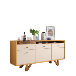 Aparador Buffet Armário Multiuso Sala Estar Cozinha Cantinho Café 2 Portas 2 Gavetas 4 Pés Madeira B