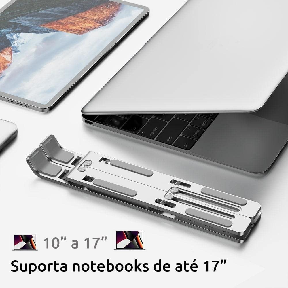 Suporte para laptop, suporte ergonômico de alumínio ajustável computador para mesa, portátil, dobráv - 5