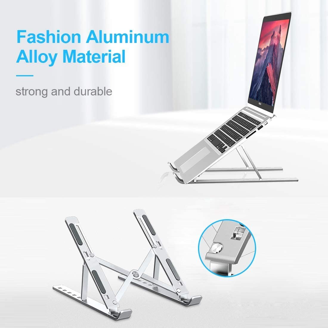 Suporte para laptop, suporte ergonômico de alumínio ajustável computador para mesa, portátil, dobráv - 2