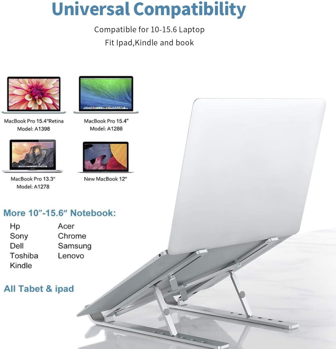 Suporte para laptop, suporte ergonômico de alumínio ajustável computador para mesa, portátil, dobráv - 6